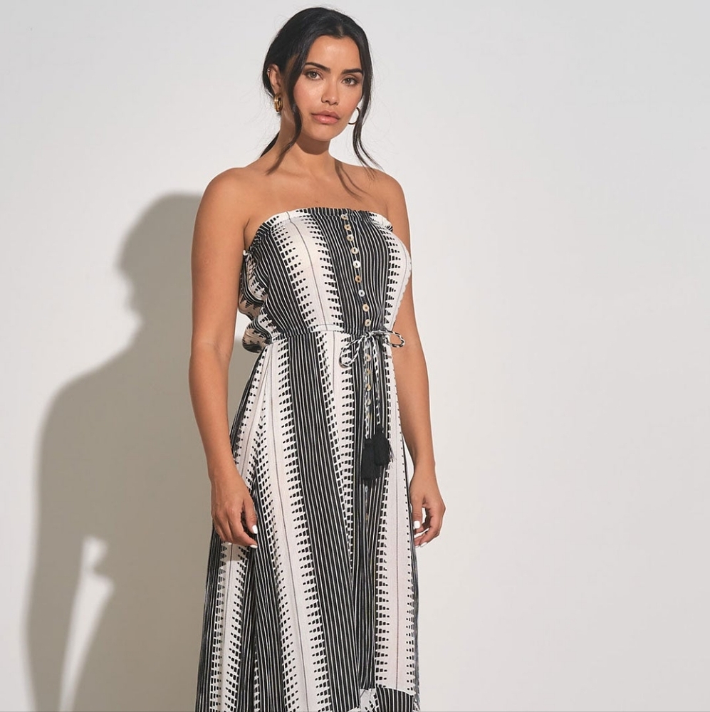 Strapless Boho fitted Maxi Black & White Como